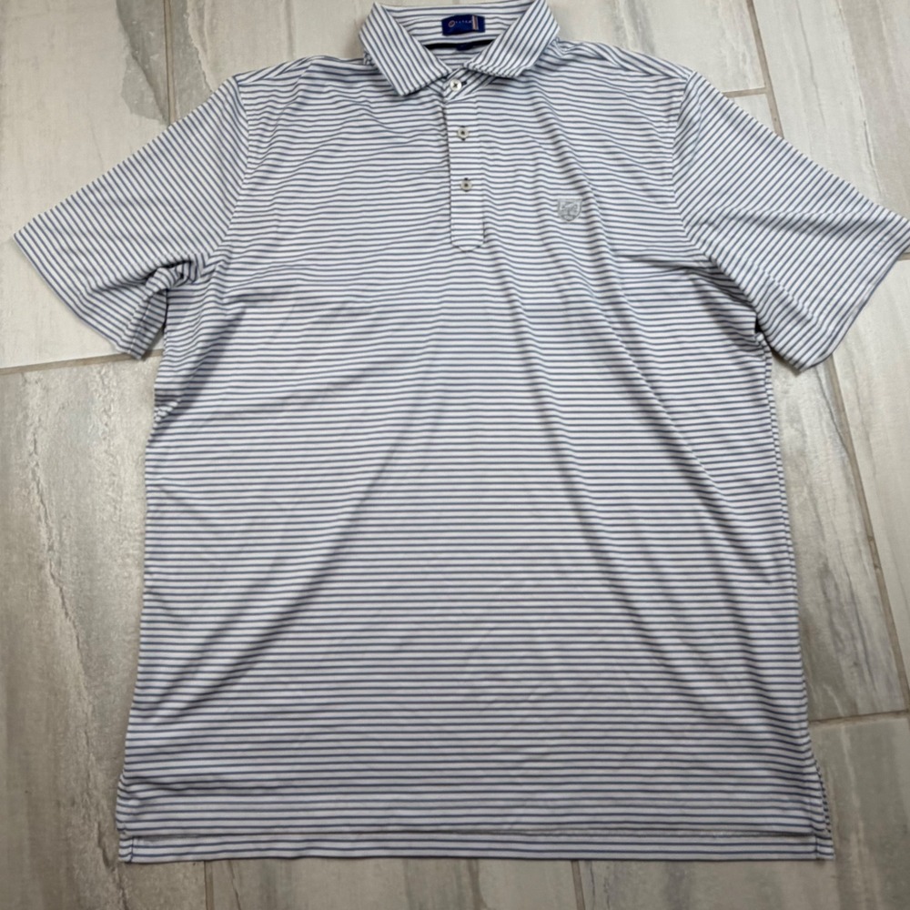 Stitch Golf Mens Blue White Striped Performance Polo Shirt Large 241SA0100